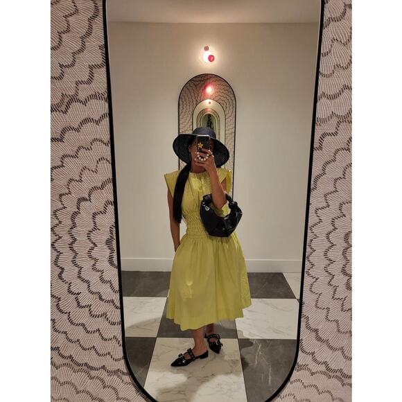 EDUN CHOI X RTR Neon Green 100% Cotton Scoop Neck Poplin Midi Dress Size 2 - Picture 12 of 15